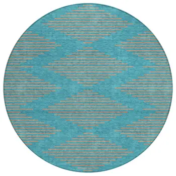 8' Teal Blue And Pink Round Geometric Washable Indoor Outdoor Area Rug