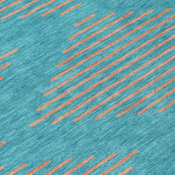8' Teal Blue And Pink Round Geometric Washable Indoor Outdoor Area Rug