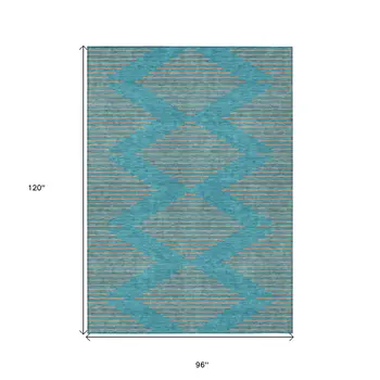 8' X 10' Teal Blue And Pink Geometric Washable Indoor Outdoor Area Rug