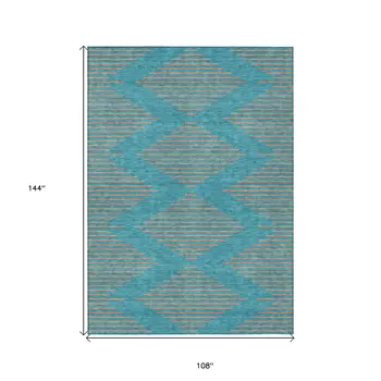 9' X 12' Teal Blue And Pink Geometric Washable Indoor Outdoor Area Rug