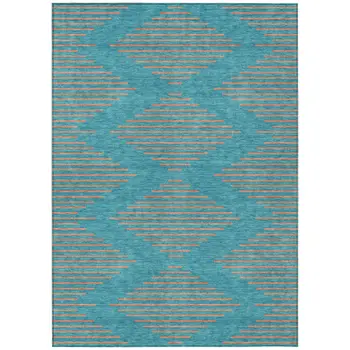 9' X 12' Teal Blue And Pink Geometric Washable Indoor Outdoor Area Rug