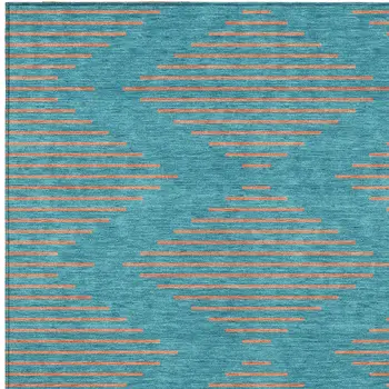 9' X 12' Teal Blue And Pink Geometric Washable Indoor Outdoor Area Rug