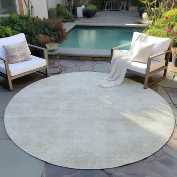 8' Beige Round Washable Indoor Outdoor Area Rug