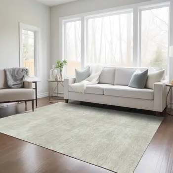9' X 12' Beige Washable Indoor Outdoor Area Rug