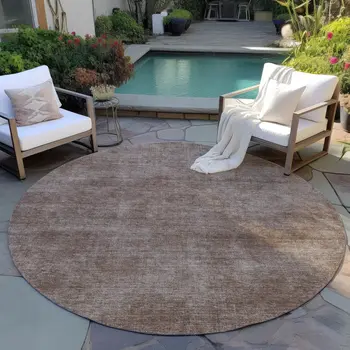8' Brown Round Washable Indoor Outdoor Area Rug