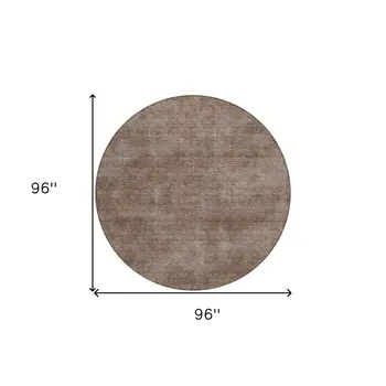 8' Brown Round Washable Indoor Outdoor Area Rug