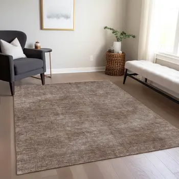 9' X 12' Brown Washable Indoor Outdoor Area Rug