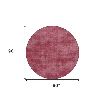 8' Red Round Washable Indoor Outdoor Area Rug