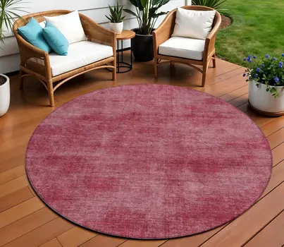 8' Red Round Washable Indoor Outdoor Area Rug