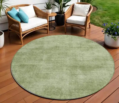 8' Green Round Washable Indoor Outdoor Area Rug