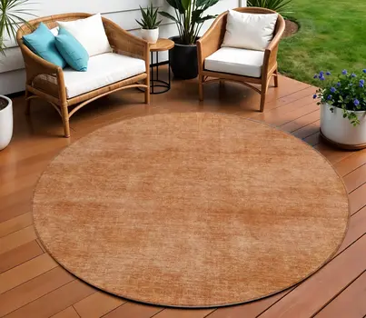 8' Brown Round Washable Indoor Outdoor Area Rug