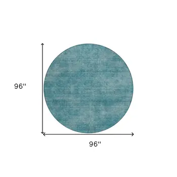 8' Teal Blue Round Washable Indoor Outdoor Area Rug