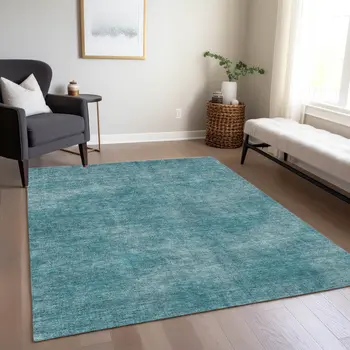 10' X 14' Teal Blue Washable Indoor Outdoor Area Rug