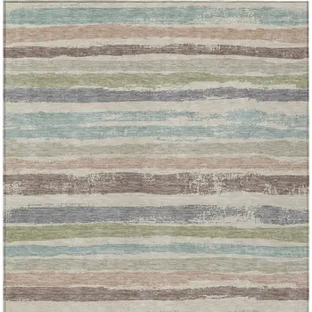 3' X 5' Beige Brown And Gray Striped Washable Indoor Outdoor Area Rug