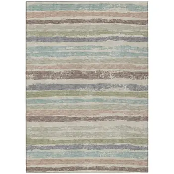 3' X 5' Beige Brown And Gray Striped Washable Indoor Outdoor Area Rug