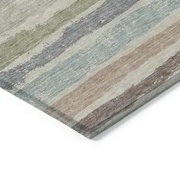 3' X 5' Beige Brown And Gray Striped Washable Indoor Outdoor Area Rug