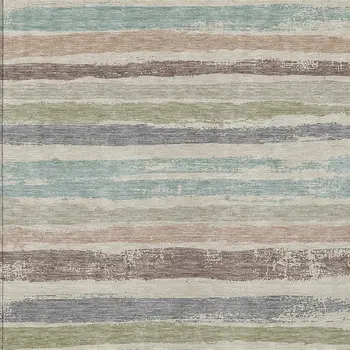 5' X 8' Beige Brown And Gray Striped Washable Indoor Outdoor Area Rug