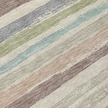 8' Beige Brown And Gray Round Striped Washable Indoor Outdoor Area Rug