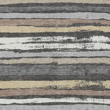 8' X 10' Charcoal Beige And Brown Striped Washable Indoor Outdoor Area Rug