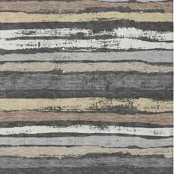 9' X 12' Charcoal Beige And Brown Striped Washable Indoor Outdoor Area Rug