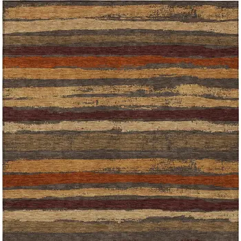 3' X 5' Chocolate Beige And Copper Striped Washable Indoor Outdoor Area Rug