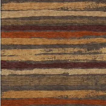 5' X 8' Chocolate Beige And Copper Striped Washable Indoor Outdoor Area Rug