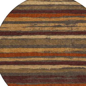 8' Chocolate Beige And Copper Round Striped Washable Indoor Outdoor Area Rug