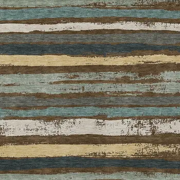 8' X 10' Brown Beige And Green Striped Washable Indoor Outdoor Area Rug