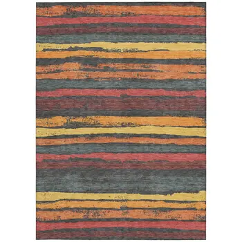 5' X 8' Granite Gray Copper And Yellow Striped Washable Indoor Outdoor Area Rug