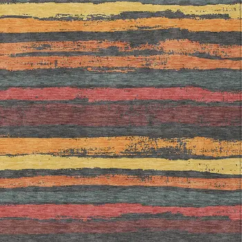 8' X 10' Granite Gray Copper And Yellow Striped Washable Indoor Outdoor Area Rug