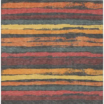 9' X 12' Granite Gray Copper And Yellow Striped Washable Indoor Outdoor Area Rug