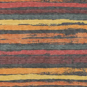 9' X 12' Granite Gray Copper And Yellow Striped Washable Indoor Outdoor Area Rug