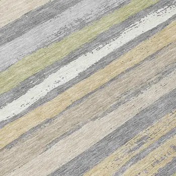 8' Gray Ivory And Green Round Striped Washable Indoor Outdoor Area Rug