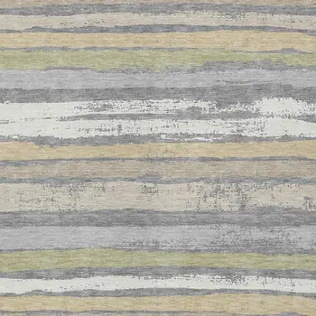 8' X 10' Gray Ivory And Green Striped Washable Indoor Outdoor Area Rug
