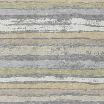 10' X 14' Gray Ivory And Green Striped Washable Indoor Outdoor Area Rug