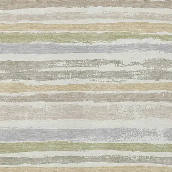 5' X 8' Ivory Beige And Green Striped Washable Indoor Outdoor Area Rug