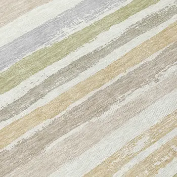 8' Ivory Beige And Green Round Striped Washable Indoor Outdoor Area Rug