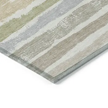 8' X 10' Ivory Beige And Green Striped Washable Indoor Outdoor Area Rug