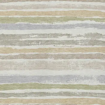 8' X 10' Ivory Beige And Green Striped Washable Indoor Outdoor Area Rug