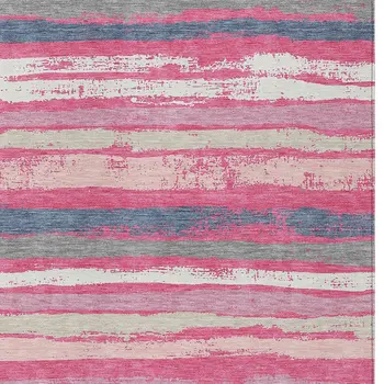 3' X 5' Pink Gray And Green Striped Washable Indoor Outdoor Area Rug