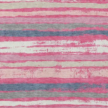 5' X 8' Pink Gray And Green Striped Washable Indoor Outdoor Area Rug