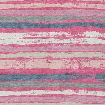 8' X 10' Pink Gray And Green Striped Washable Indoor Outdoor Area Rug
