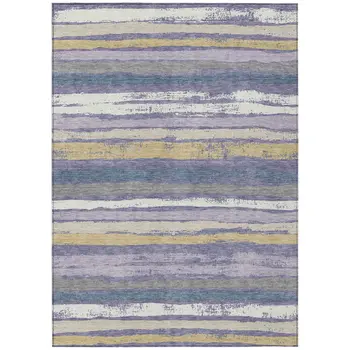 5' X 8' Purple Ivory And Beige Striped Washable Indoor Outdoor Area Rug