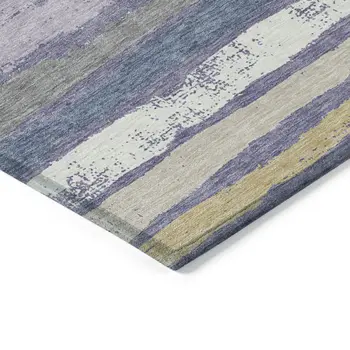 5' X 8' Purple Ivory And Beige Striped Washable Indoor Outdoor Area Rug