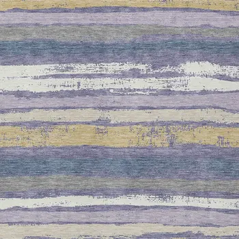 5' X 8' Purple Ivory And Beige Striped Washable Indoor Outdoor Area Rug