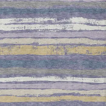 8' X 10' Purple Ivory And Beige Striped Washable Indoor Outdoor Area Rug