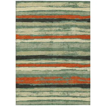 3' X 5' Sage Black And Red Striped Washable Indoor Outdoor Area Rug