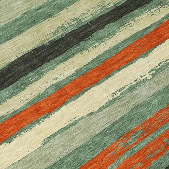 3' X 5' Sage Black And Red Striped Washable Indoor Outdoor Area Rug