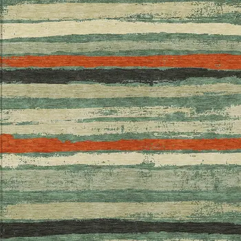 5' X 8' Sage Black And Red Striped Washable Indoor Outdoor Area Rug
