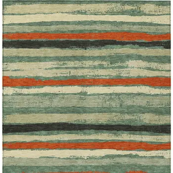 10' X 14' Sage Black And Red Striped Washable Indoor Outdoor Area Rug